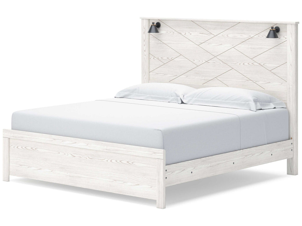 Gerridan White & Gray King Panel Bed Frame w/ Sconce Lights HB