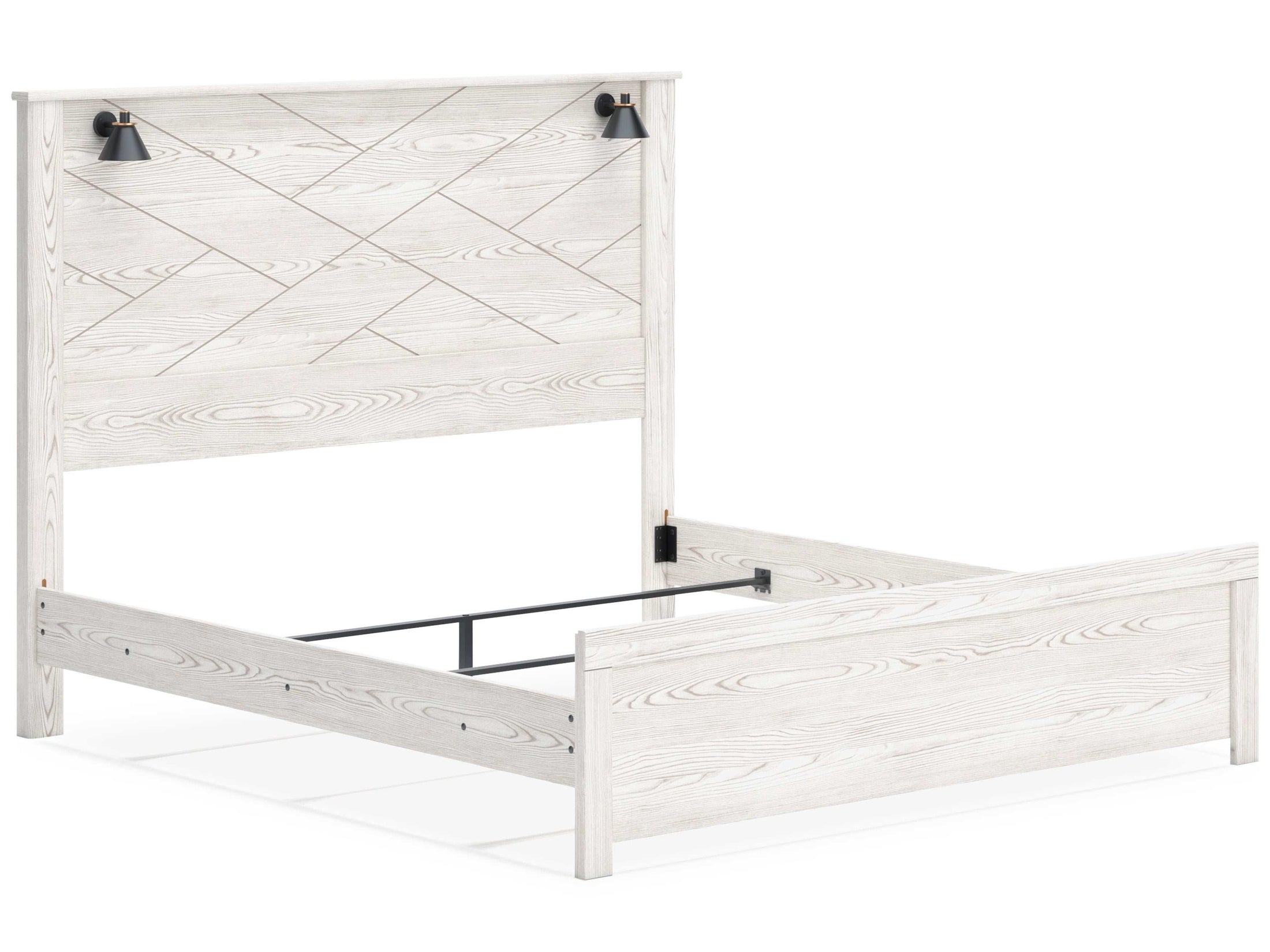 Gerridan White & Gray King Panel Bed Frame w/ Sconce Lights HB
