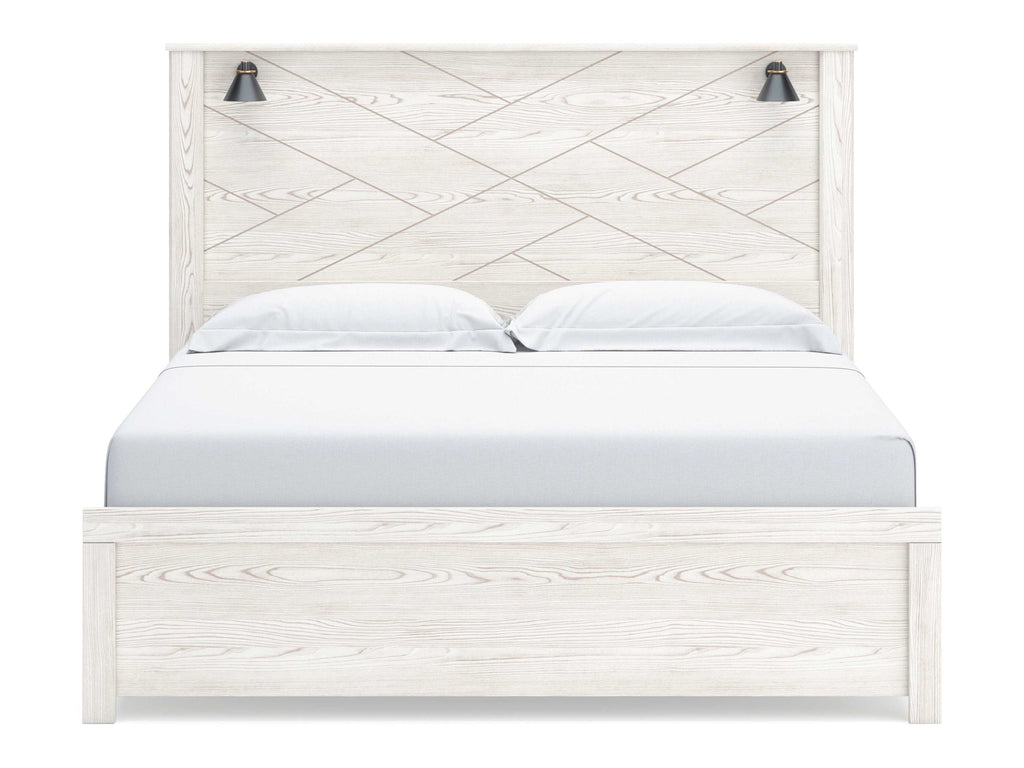 Gerridan White & Gray King Panel Bed Frame w/ Sconce Lights HB