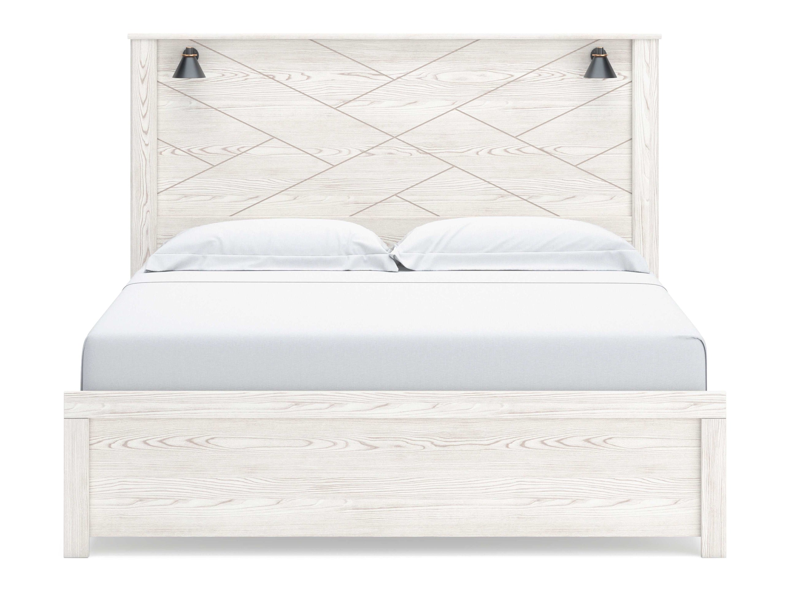 Gerridan White & Gray King Panel Bed Frame w/ Sconce Lights HB
