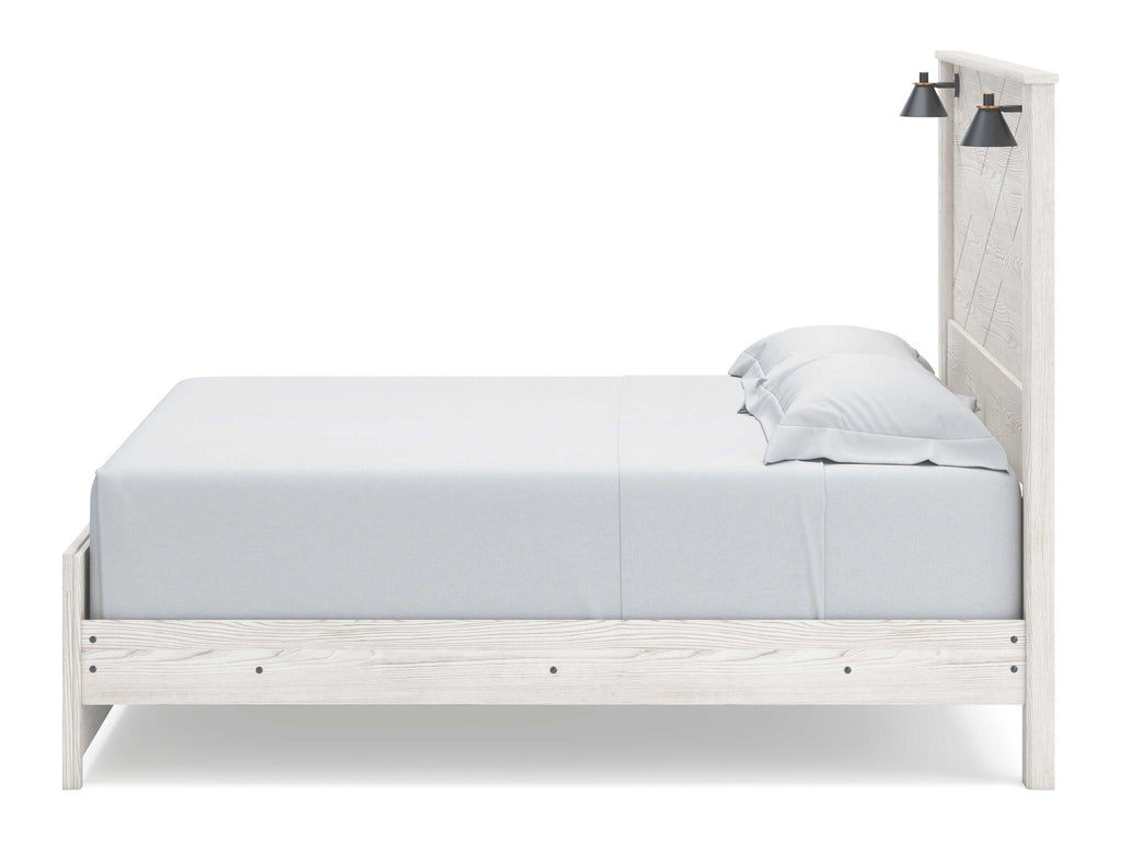 Gerridan White & Gray King Panel Bed Frame w/ Sconce Lights HB