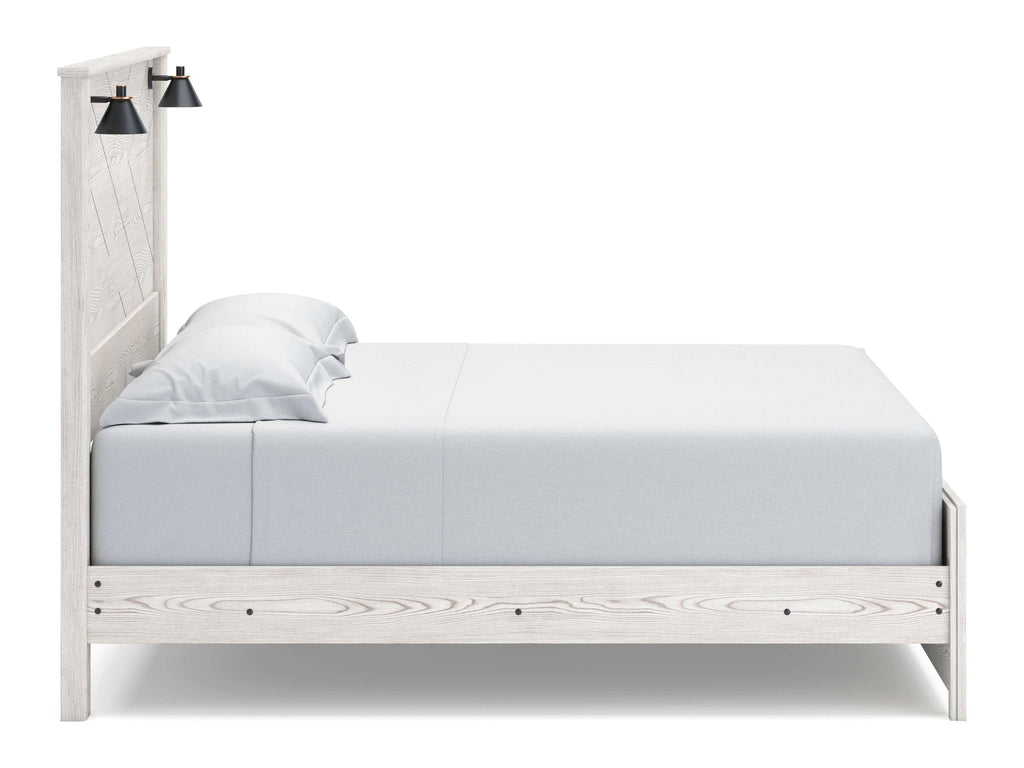 Gerridan White & Gray King Panel Bed Frame w/ Sconce Lights HB