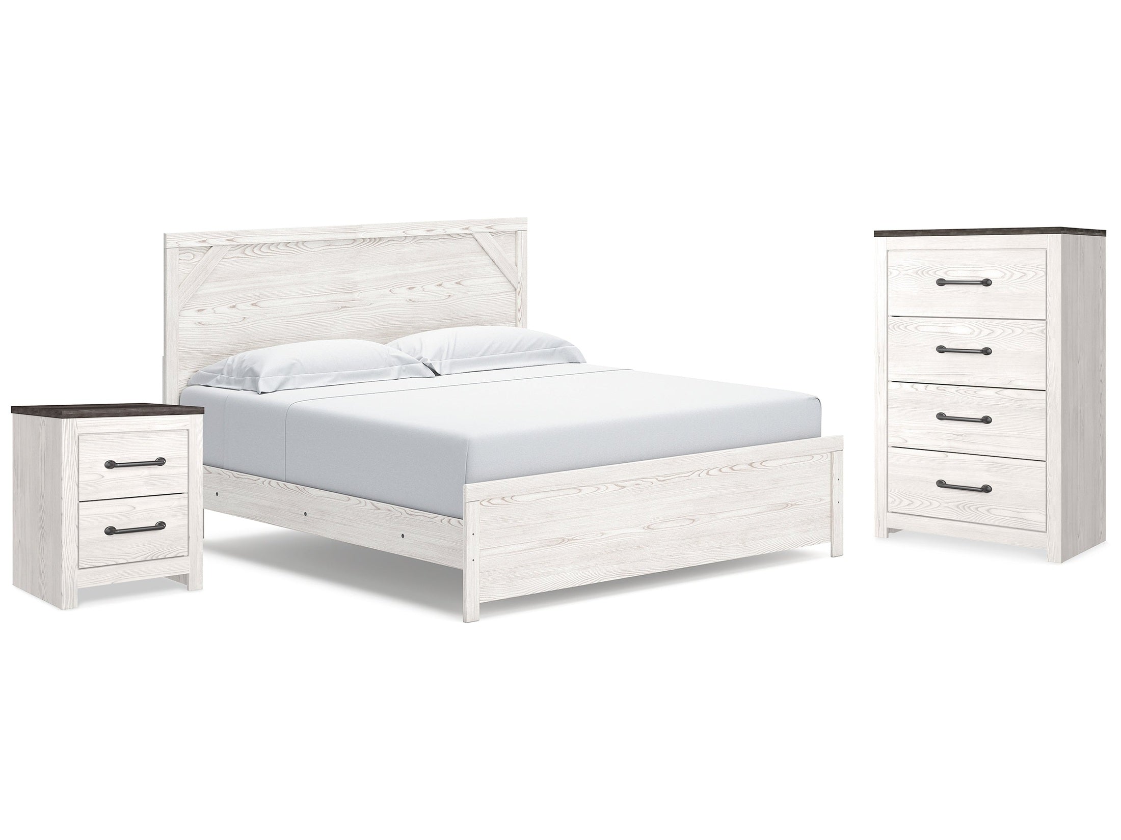 Gerridan White/Gray King Panel Bedroom Set with Chest and Nightstand