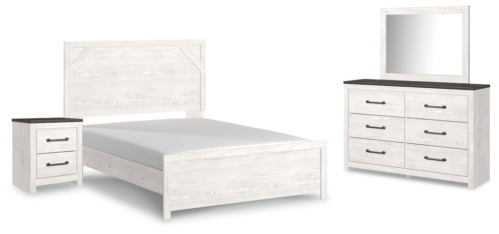 Gerridan White/Gray Queen Bed with Mirrored Dresser and Nightstand