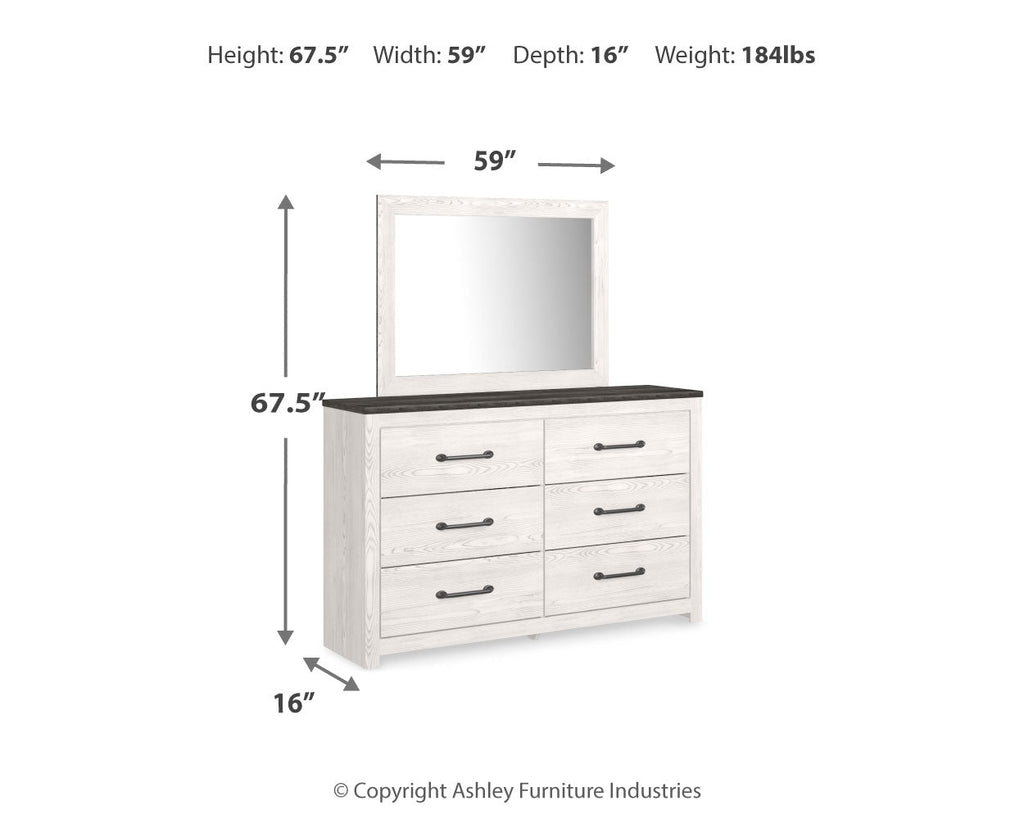 Gerridan White/Gray Queen Bed with Mirrored Dresser and Nightstand
