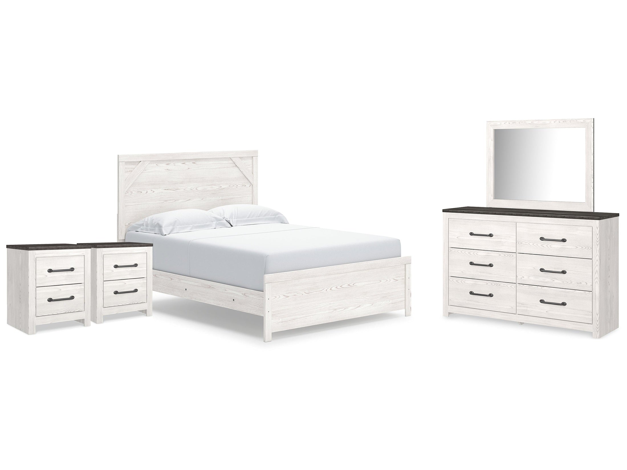 Gerridan /Gray Queen Panel Bed, Dresser, Mirror and 2 Nightstands, White