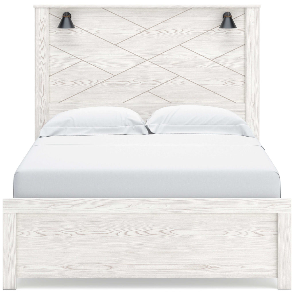 Gerridan White & Gray Queen Panel Bed Frame w/ Sconce Lights HB