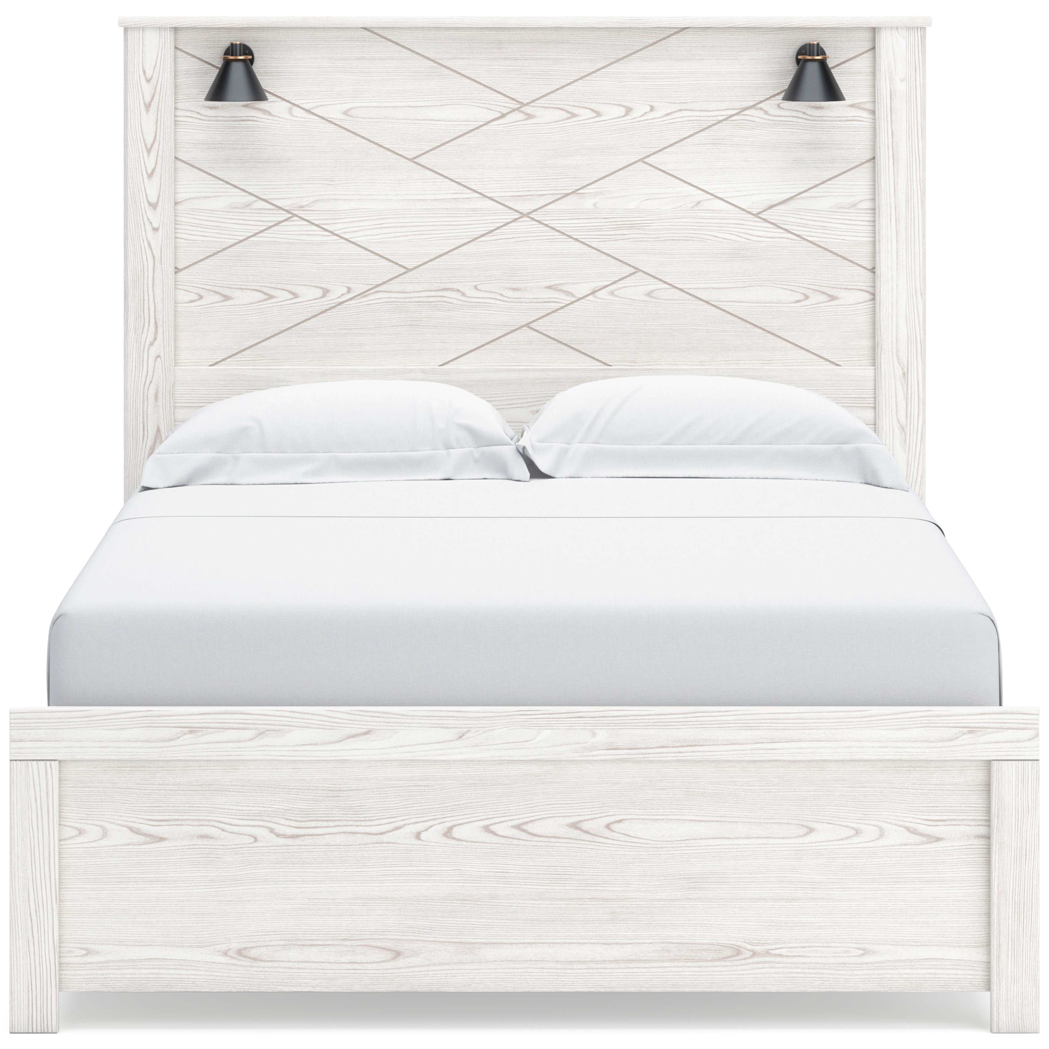 Gerridan White & Gray Queen Panel Bed Frame w/ Sconce Lights HB