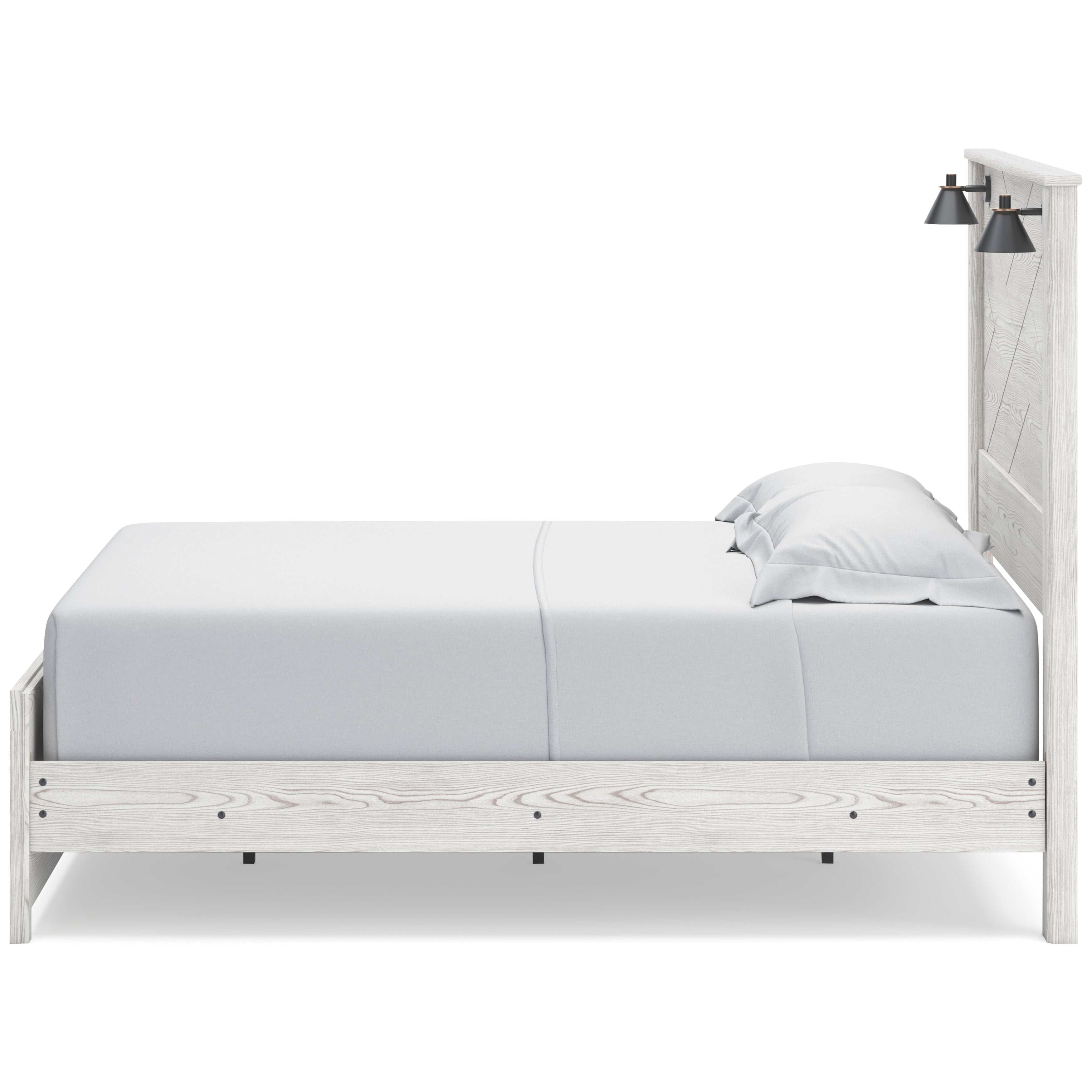 Gerridan White & Gray Queen Panel Bed Frame w/ Sconce Lights HB