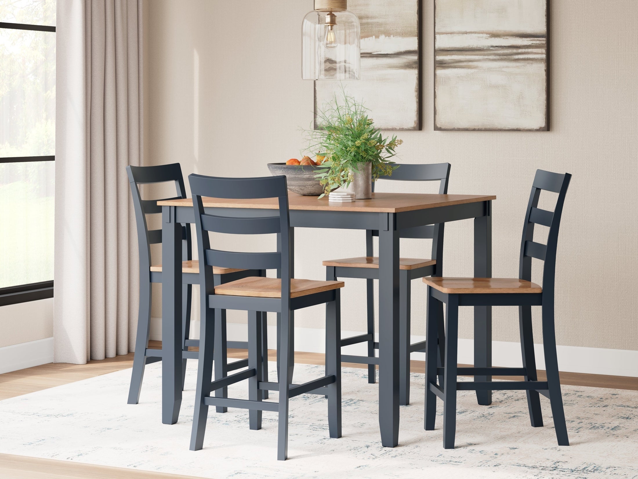Gesthaven /Blue Counter Height Dining Table and 4 Barstools, Natural