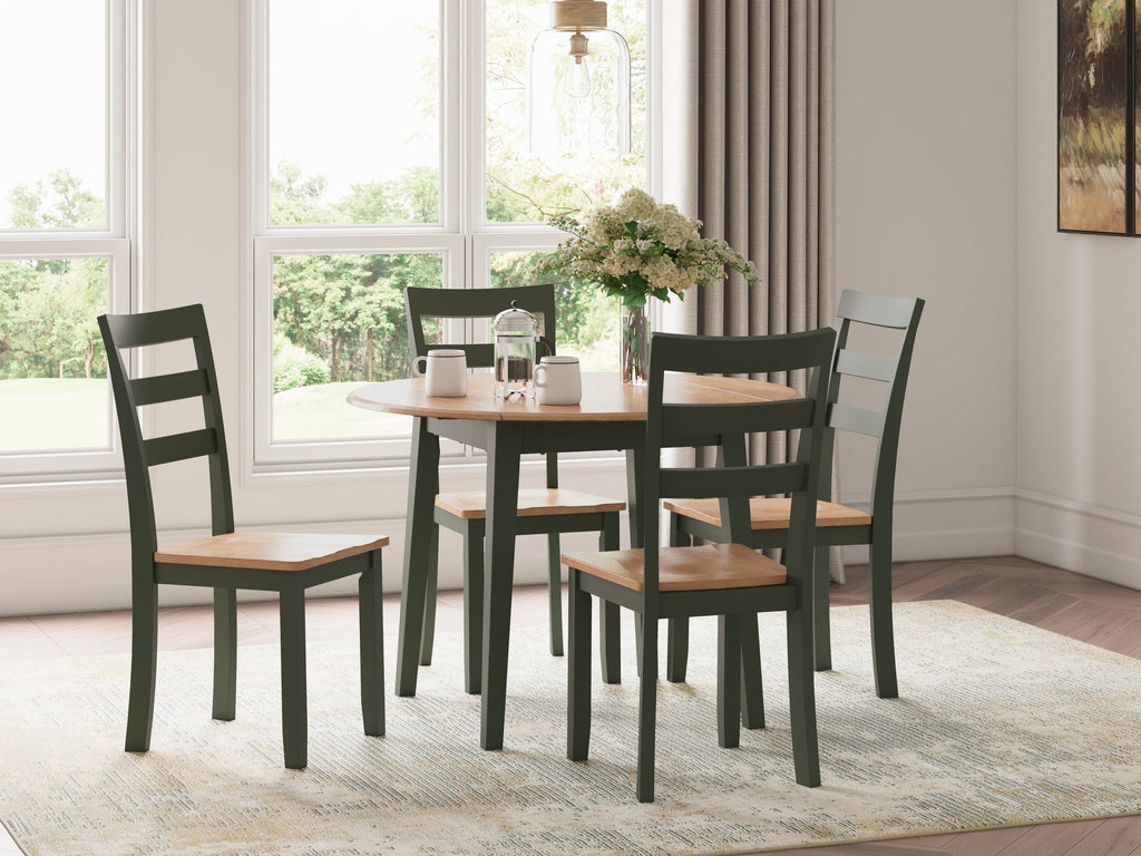 Gesthaven Natural/Green Dining Table and 4 Chairs