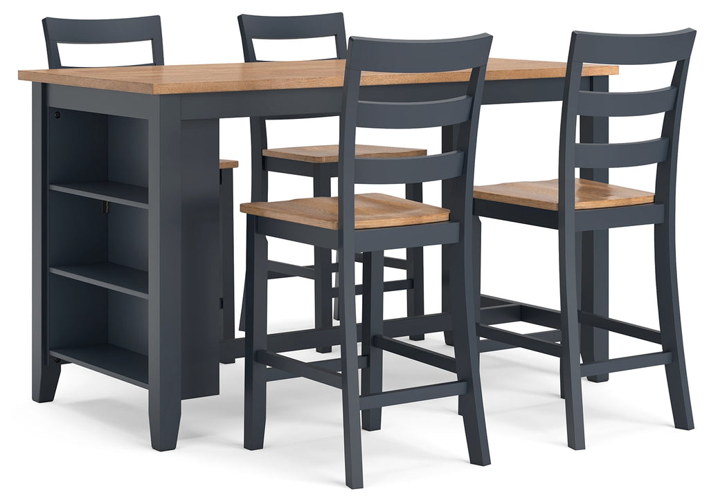 Gesthaven Natural/Blue Counter Height Dining Table and 4 Barstools