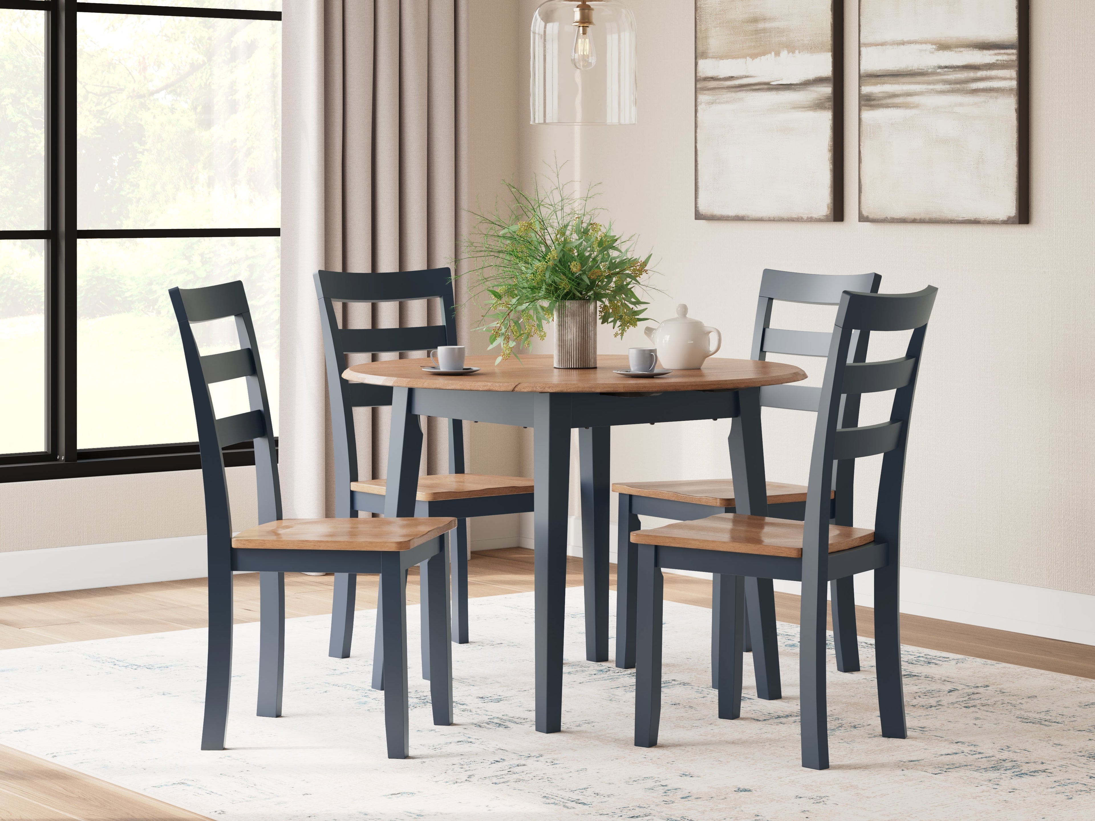 Gesthaven Natural/Blue Dining Table and 4 Chairs