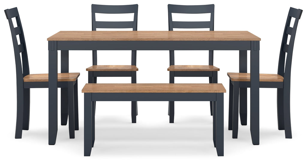Gesthaven Natural/Blue Dining Table with 4 Chairs and Bench (Set of 6)