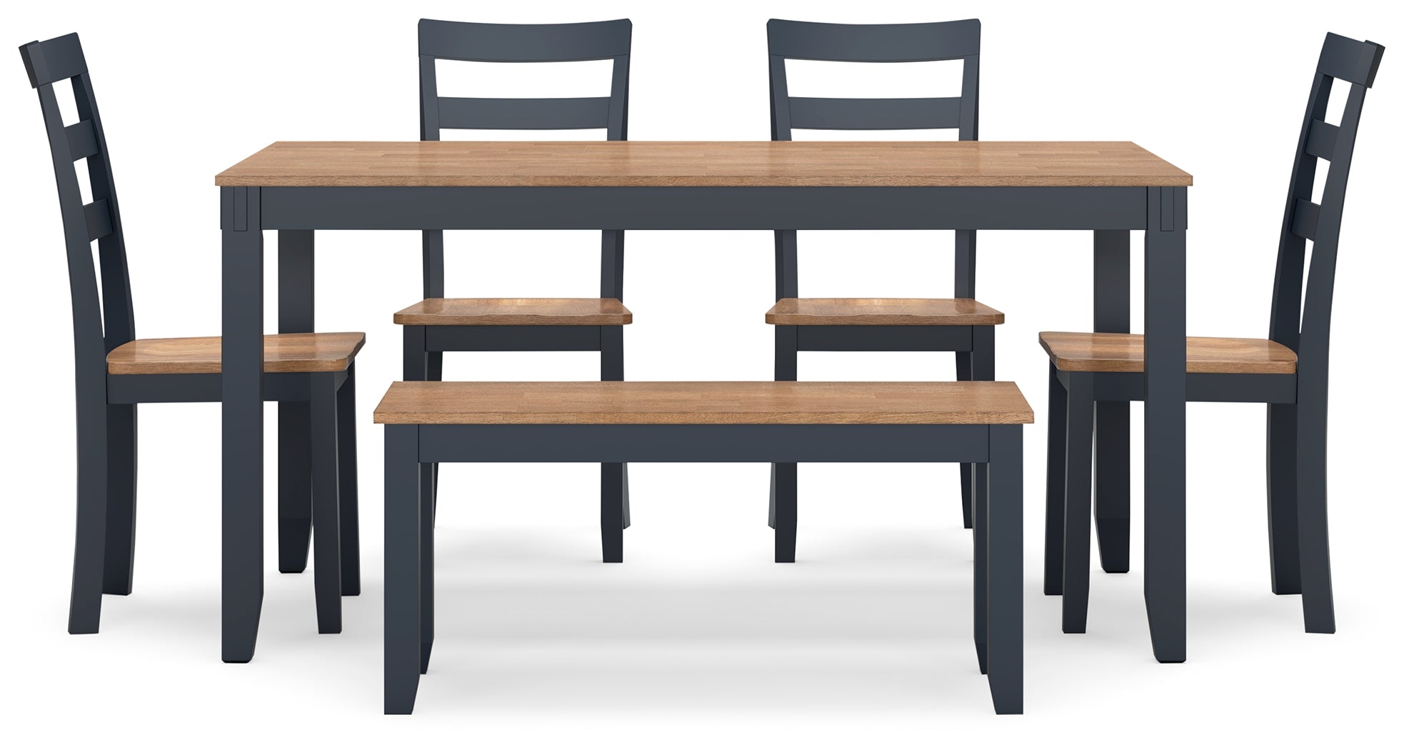 Gesthaven Natural/Blue Dining Table with 4 Chairs and Bench (Set of 6)