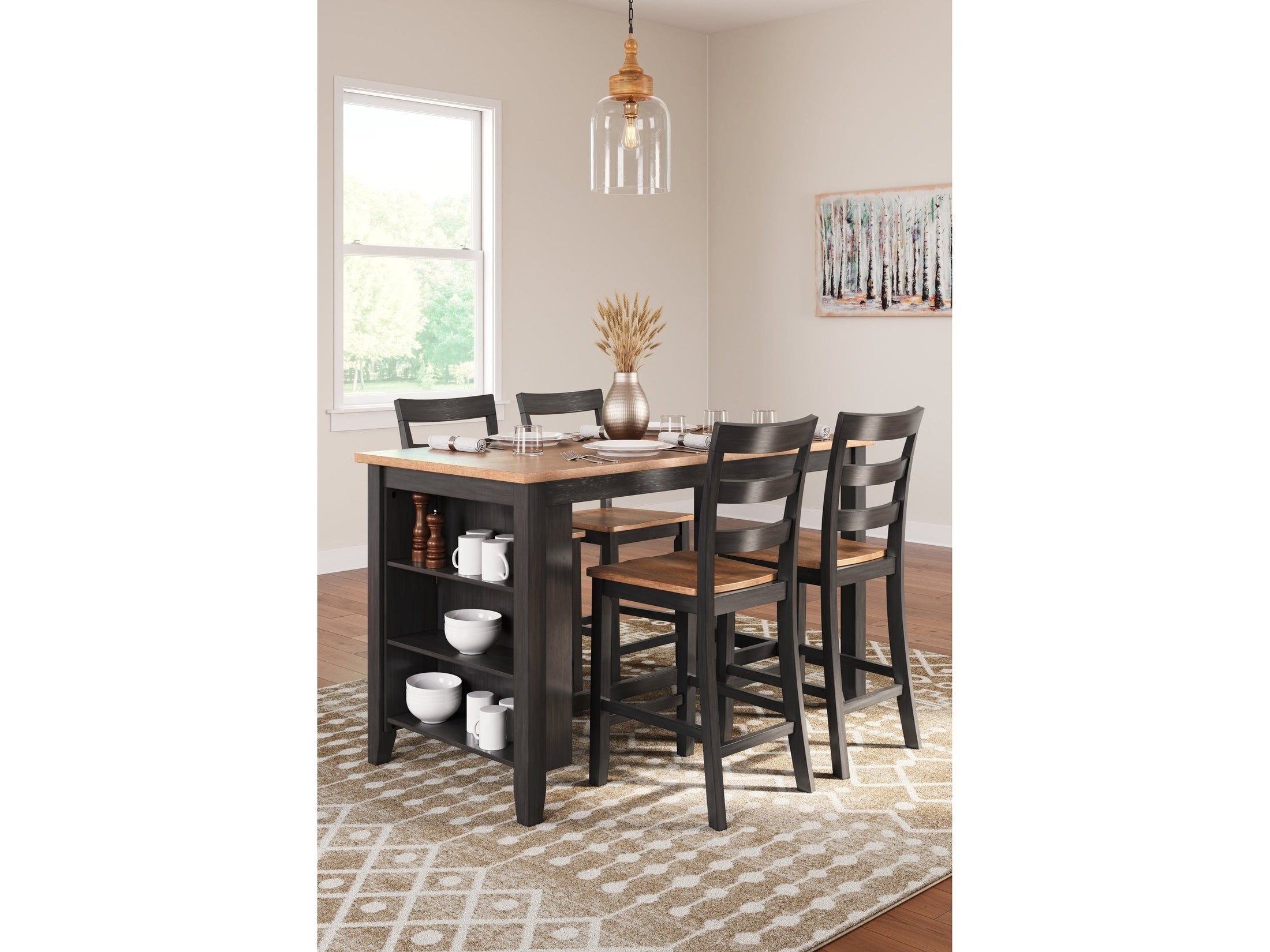 Gesthaven Natural/Brown Counter Height Dining Table and 4 Barstools