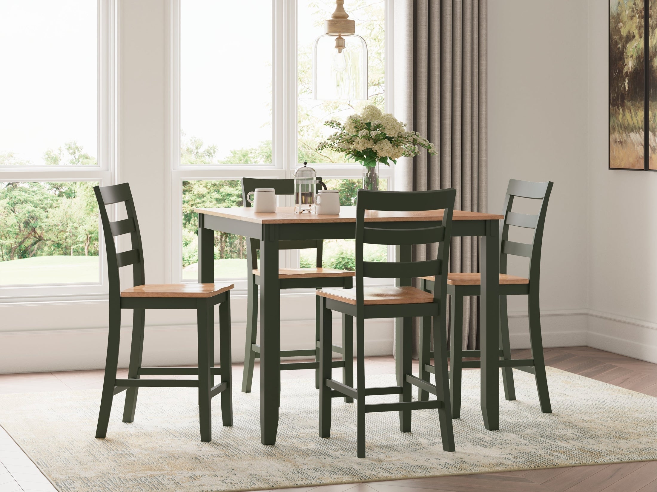 Gesthaven /Green Counter Height Dining Table and 4 Barstools, Natural