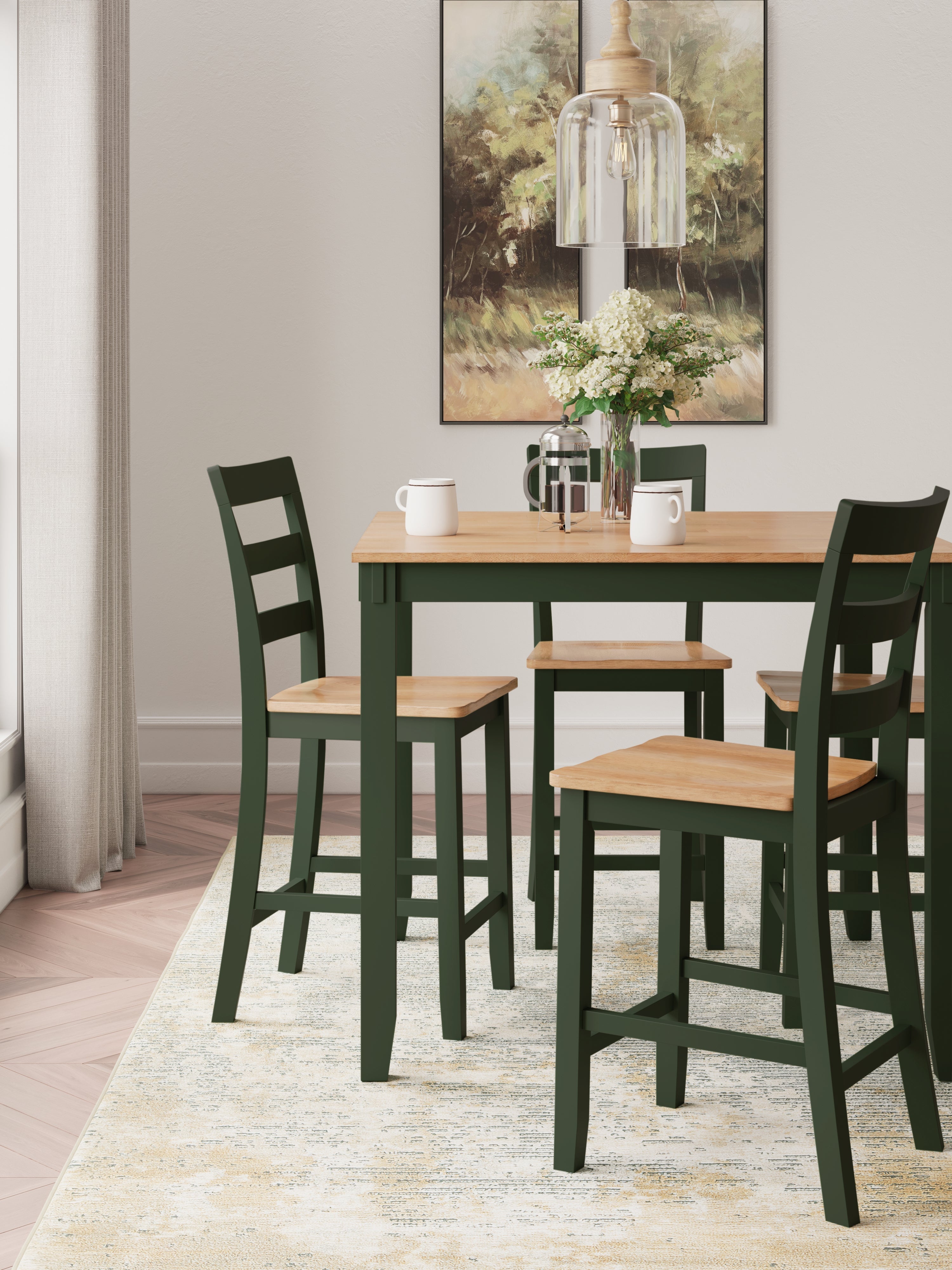 Gesthaven /Green Counter Height Dining Table and 4 Barstools, Natural