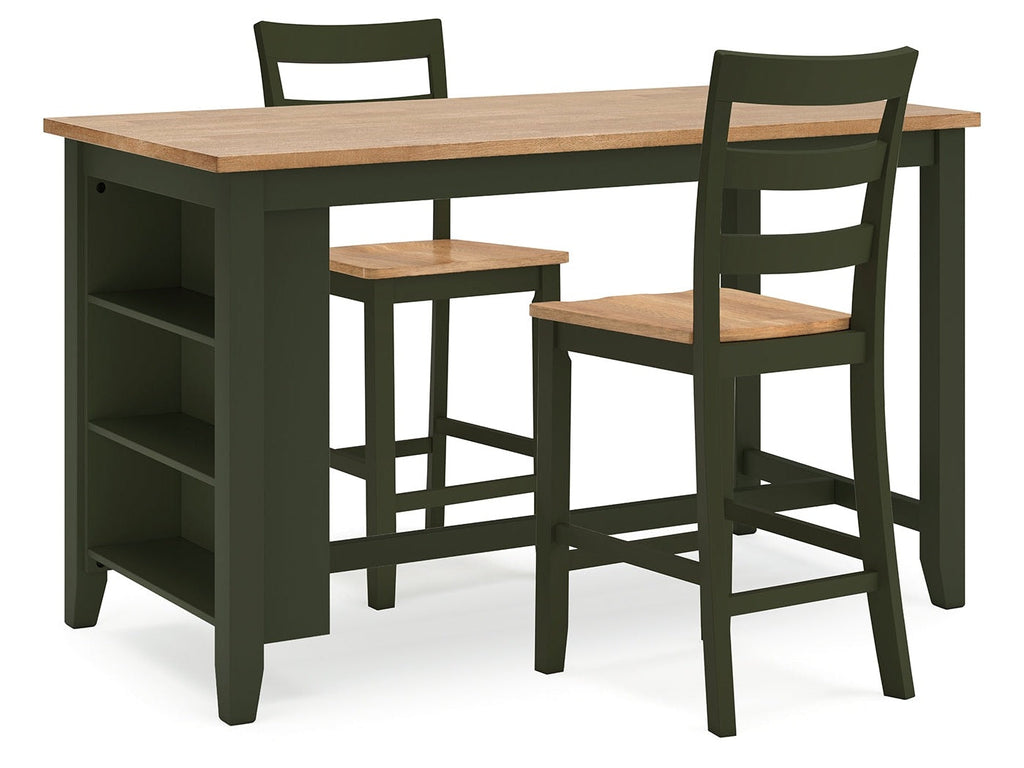 Gesthaven Natural/Green Counter Height Dining Table w/2 Barstools