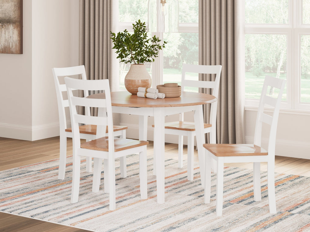 Gesthaven Natural/White Dining Table and 4 Chairs
