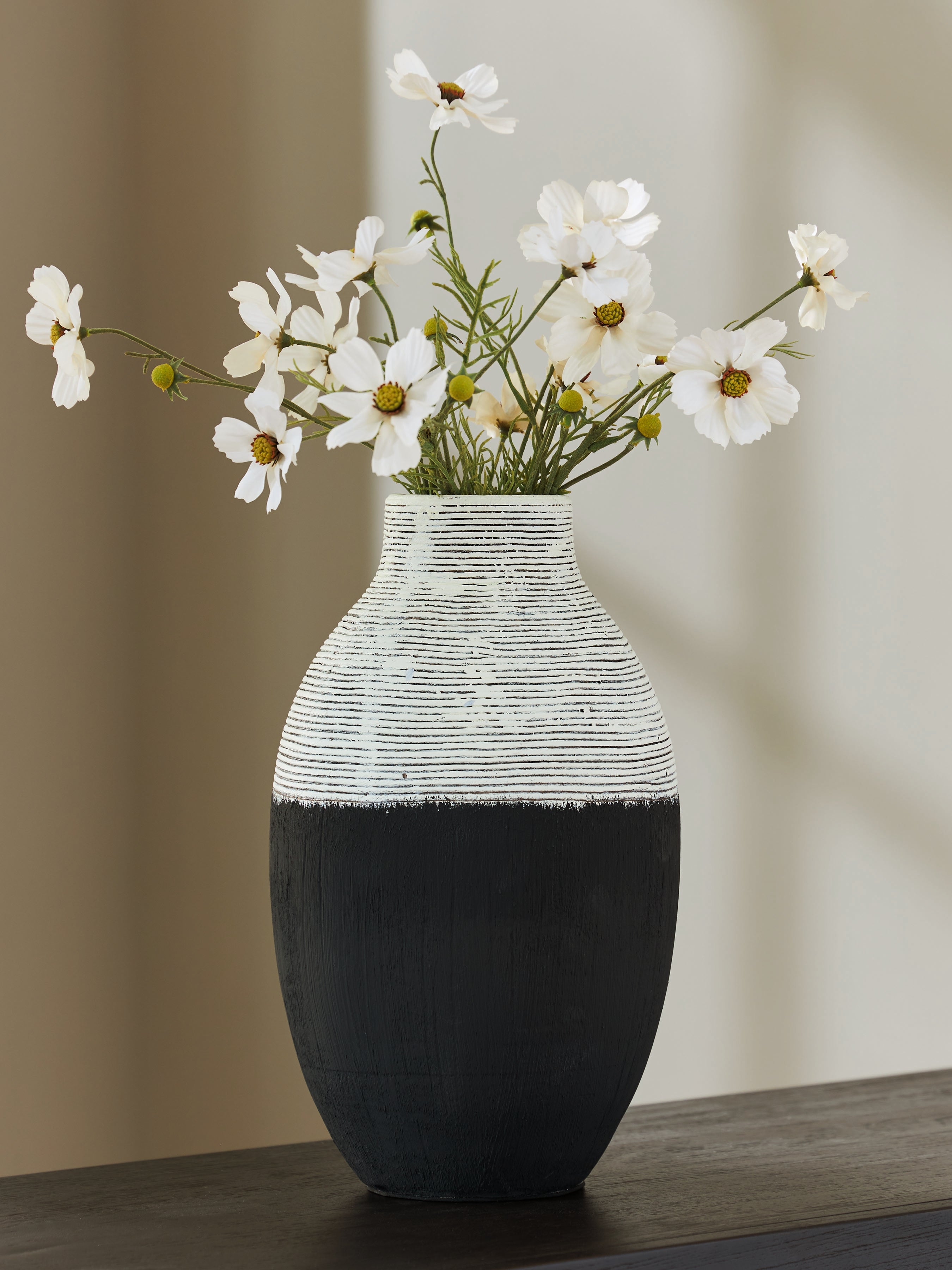 Girtha Antique White/Black Vase (13''H)