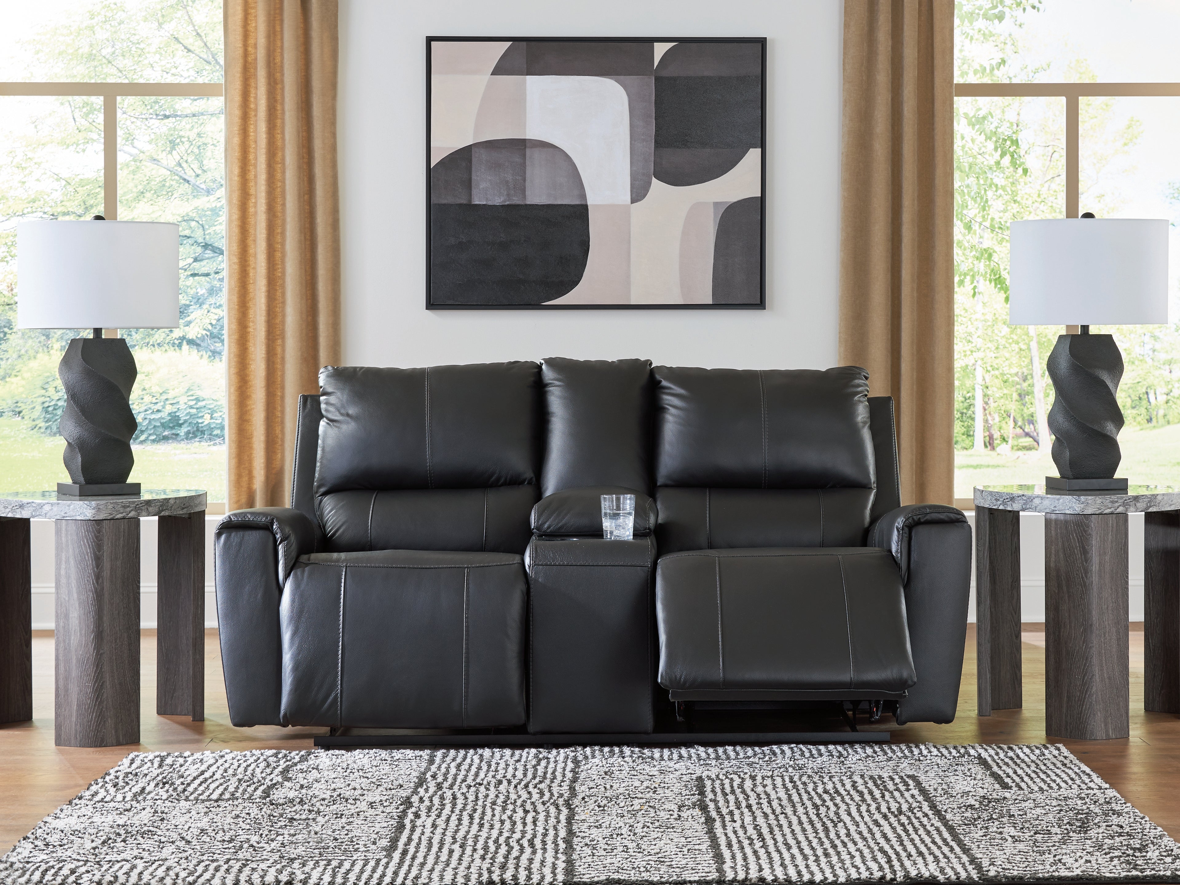 Glossmore Black DBL Rec Loveseat w/Console