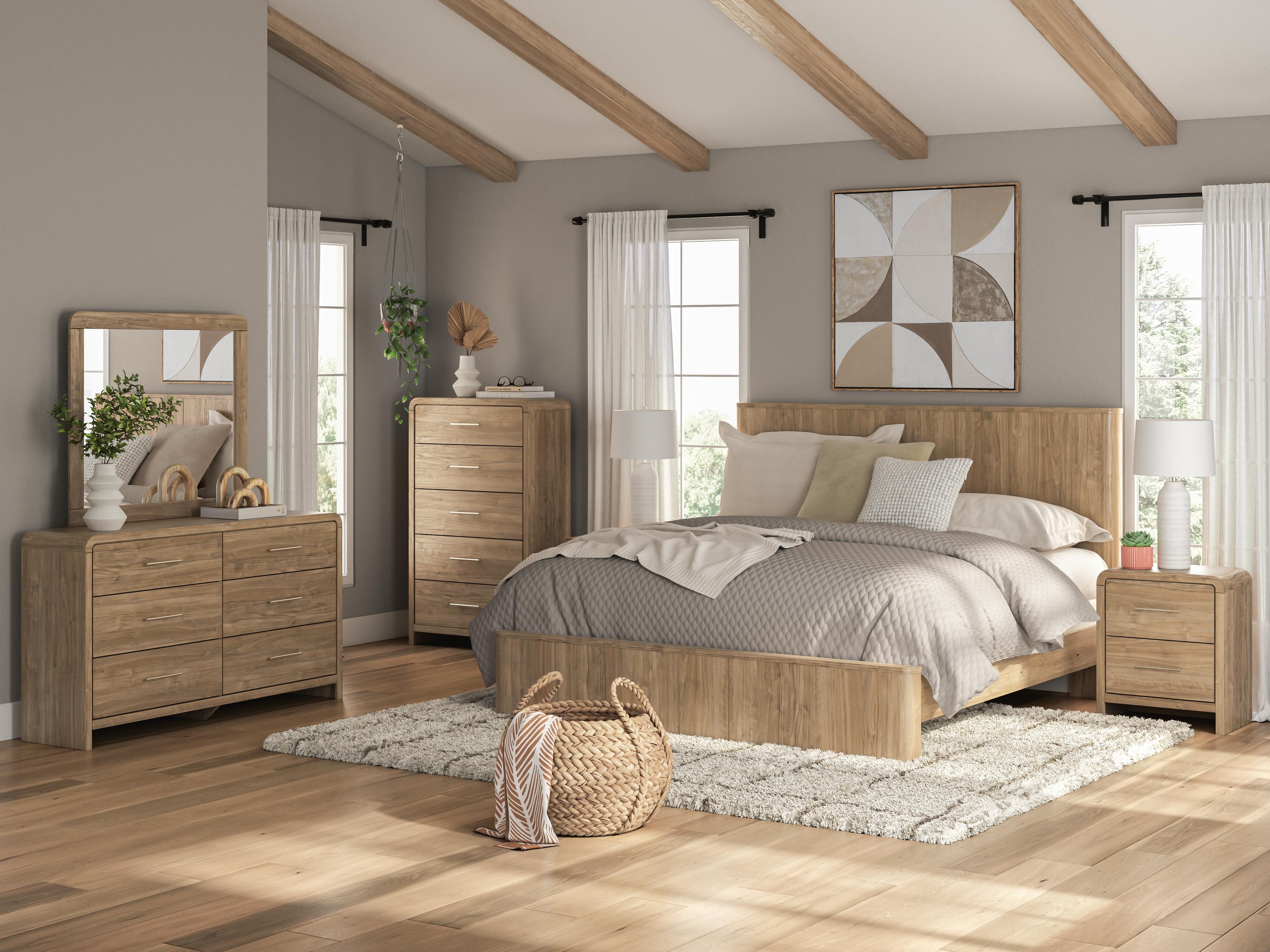 Gramburg Warm Natural Brown King Panel Bed