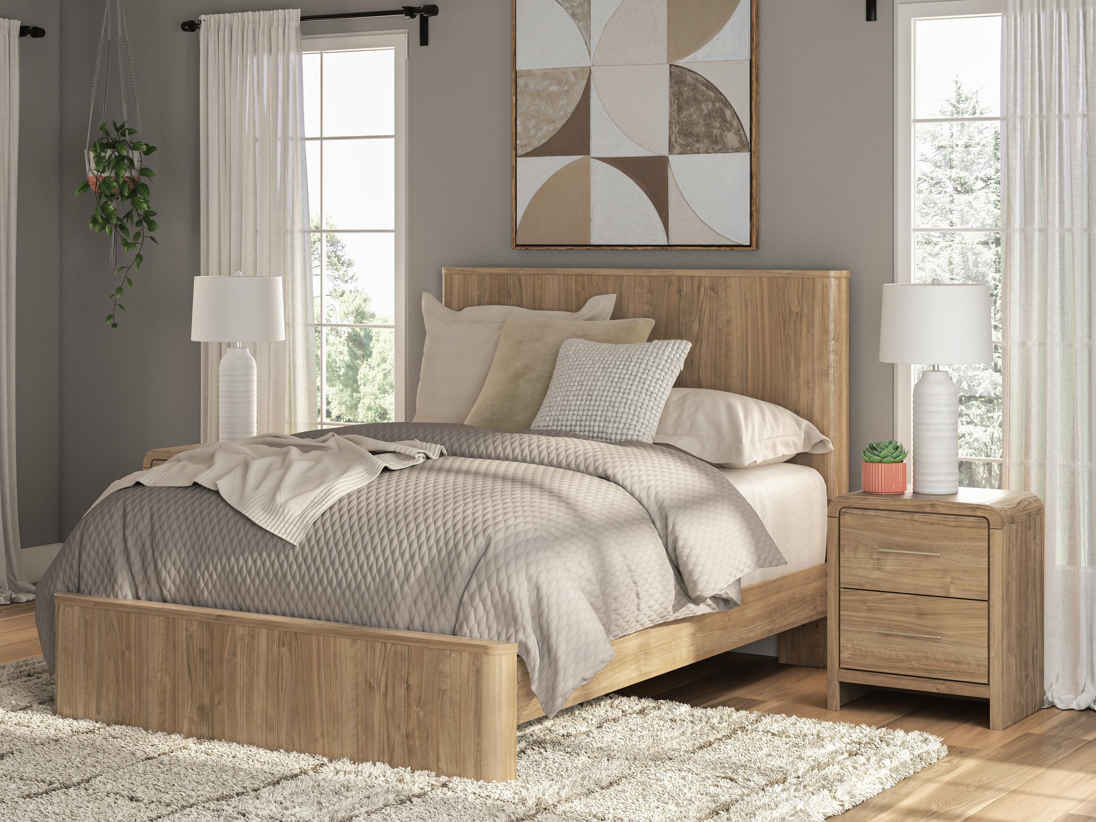 Gramburg Warm Natural Brown Queen Panel Platform Bed