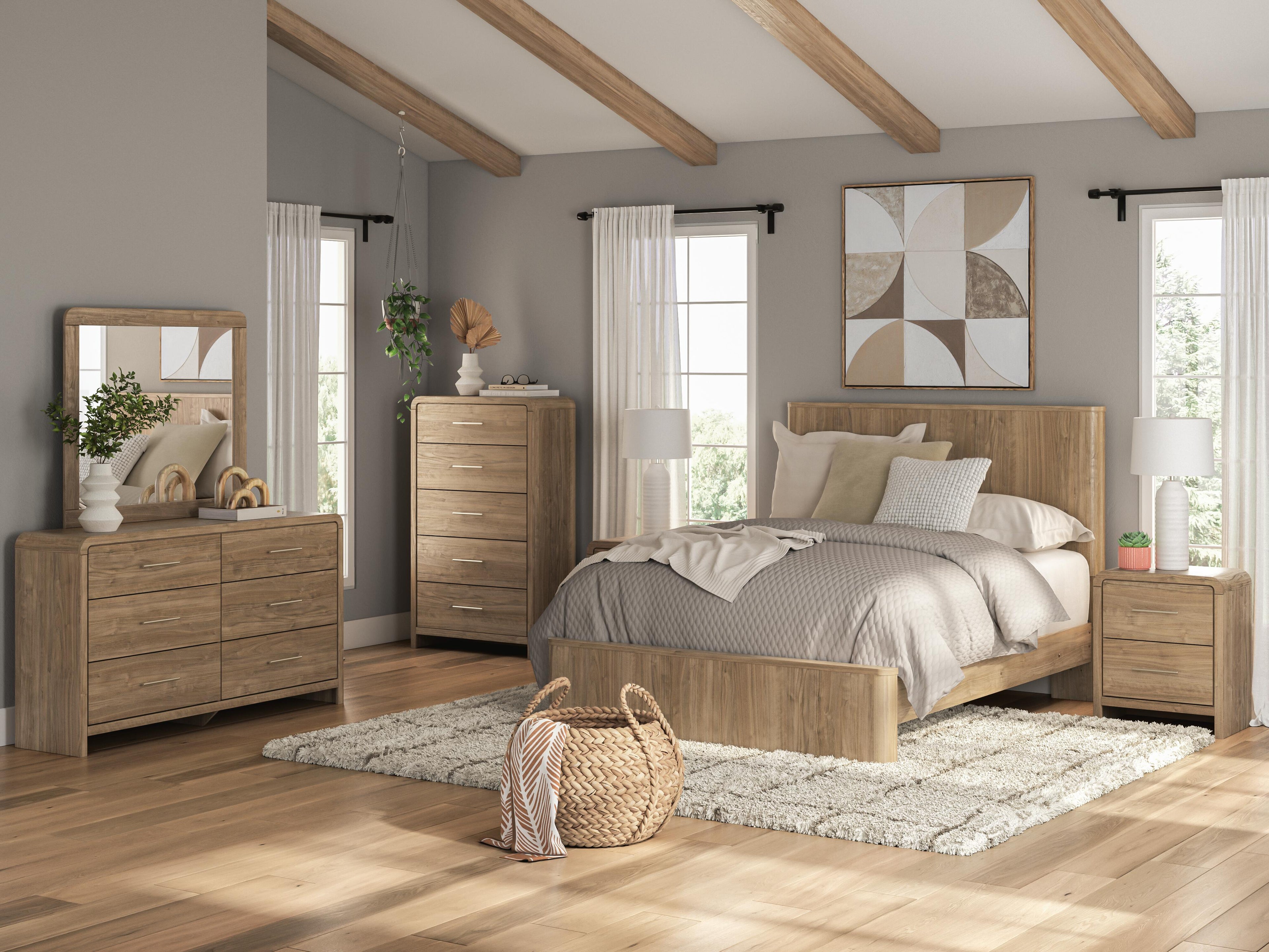 Gramburg Warm Natural Brown Queen Panel Platform Bed