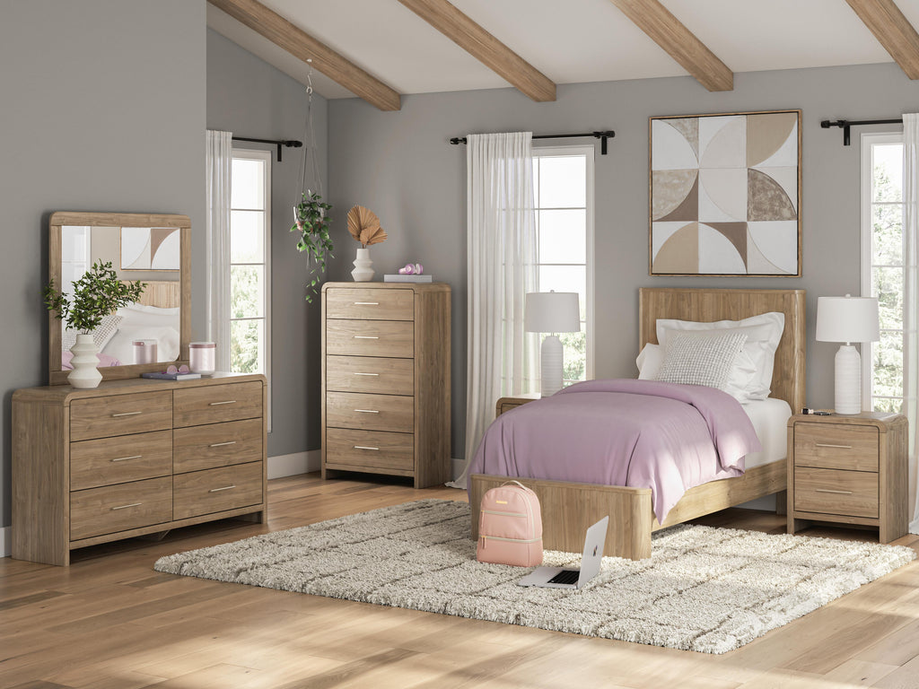 Gramburg Warm Natural Brown Twin Panel Platform Bed