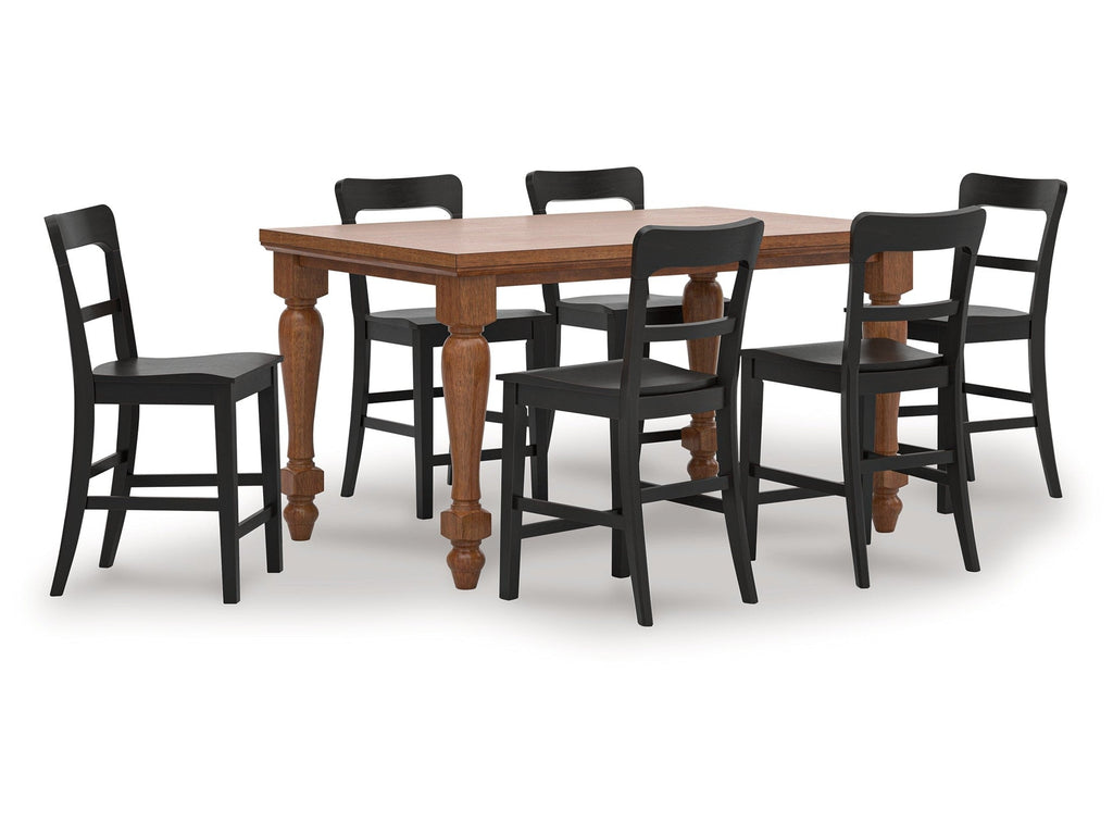 Greddinton Black/Brown Counter Height Dining Table and 6 Barstools