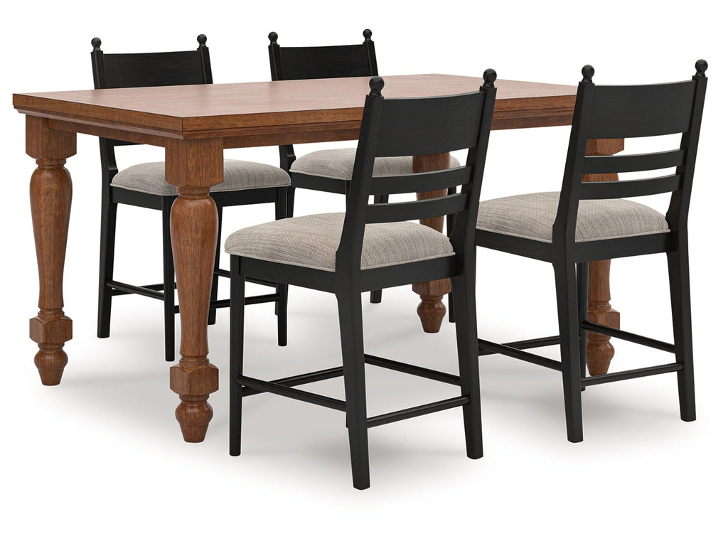 Greddinton Brown/Black Counter Height Dining Table and 4 Barstools