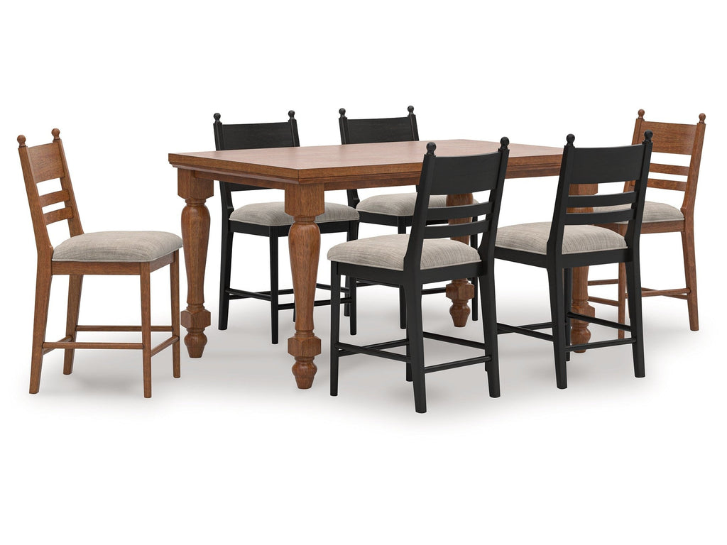 Greddinton Brown/Black Counter Height Dining Table and 6 Barstools