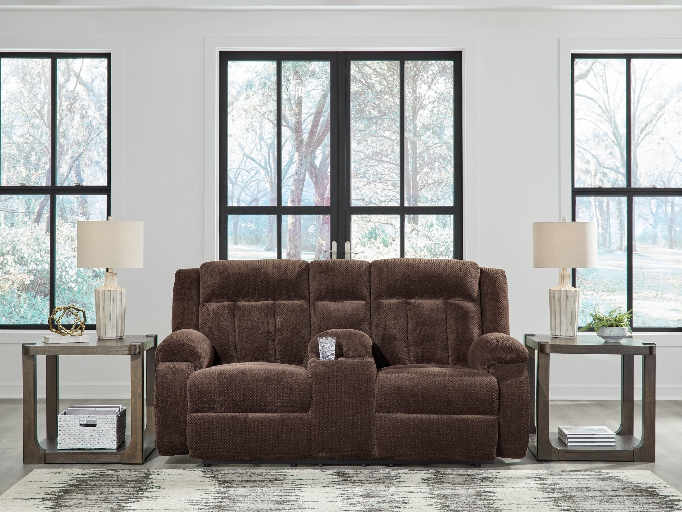 Greely Bend Chocolate Power Reclining Loveseat with Console