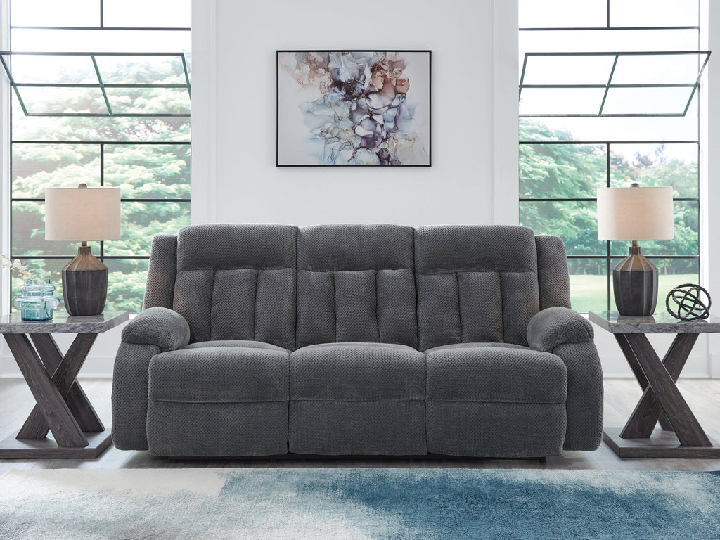 Greely Bend Steel Power Reclining Sofa with Drop Down Table