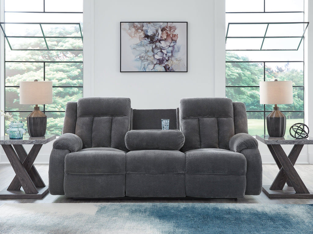 Greely Bend Steel Power Reclining Sofa with Drop Down Table