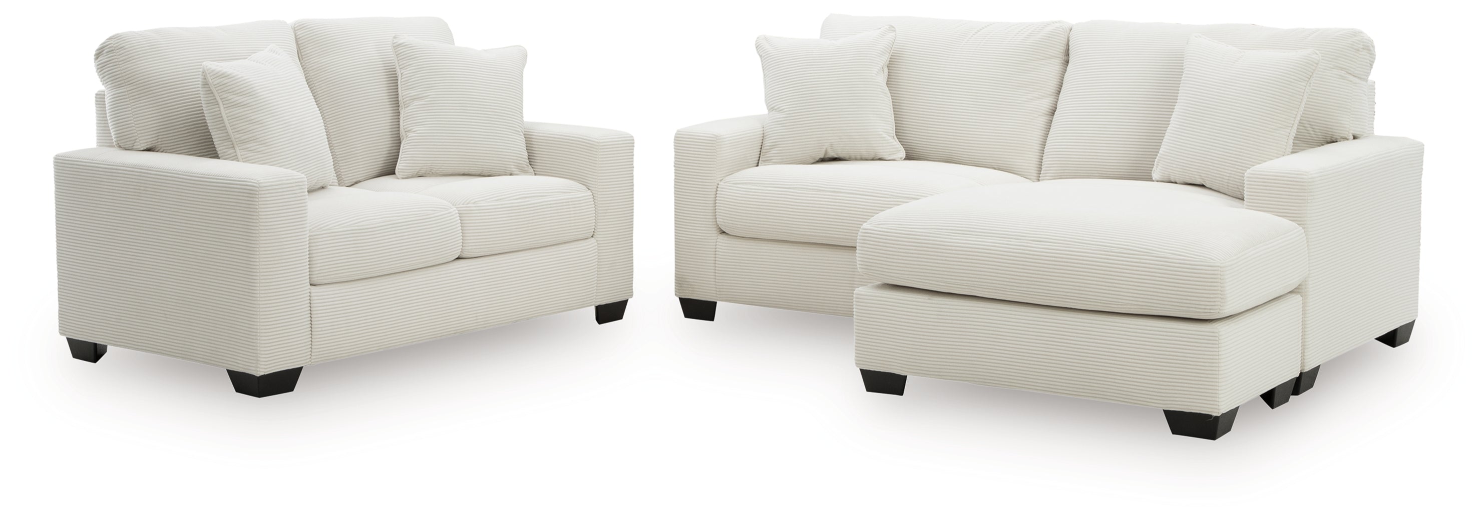 Greenbriar Ivory Sofa Chaise and Loveseat