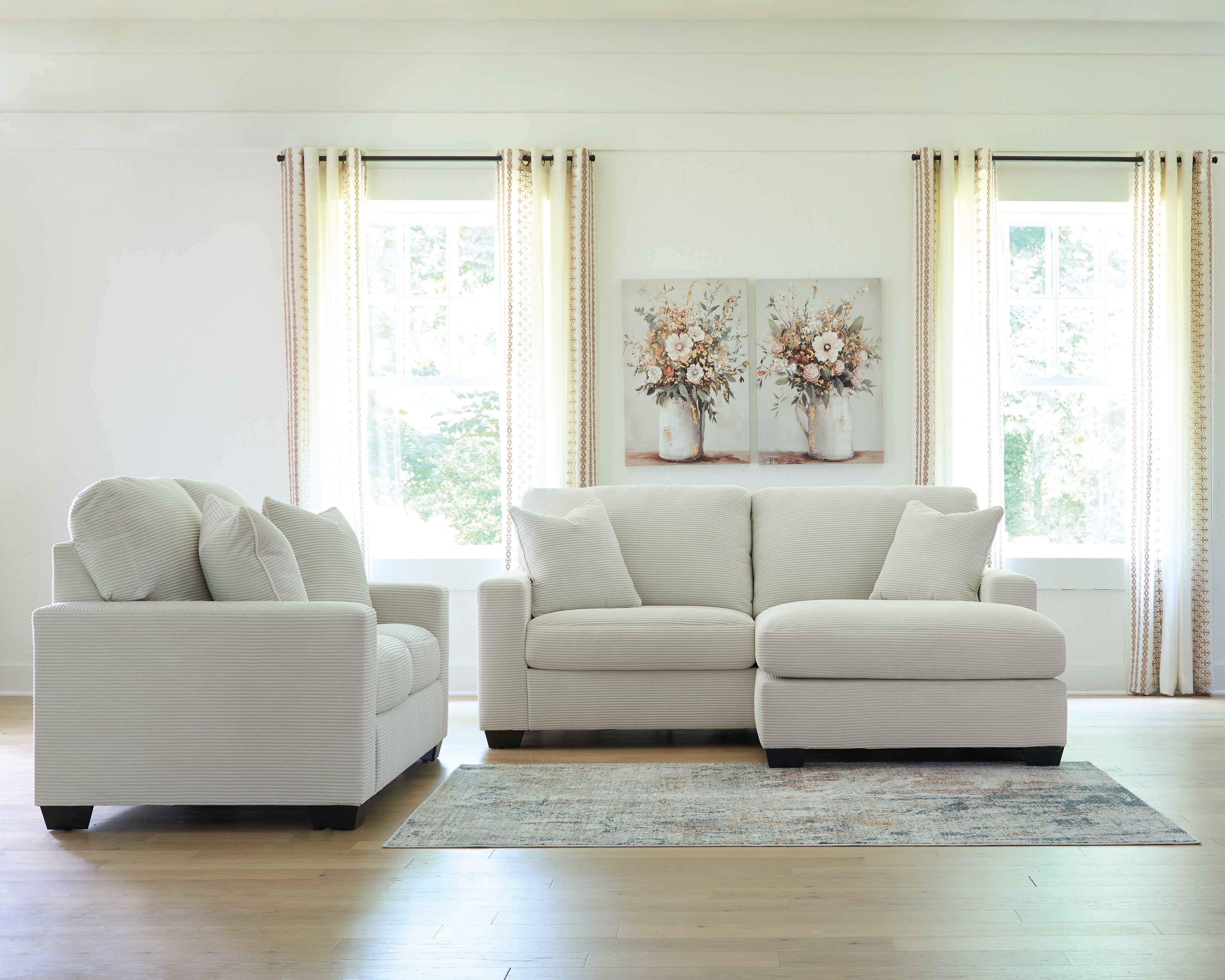 Greenbriar Ivory Sofa Chaise and Loveseat