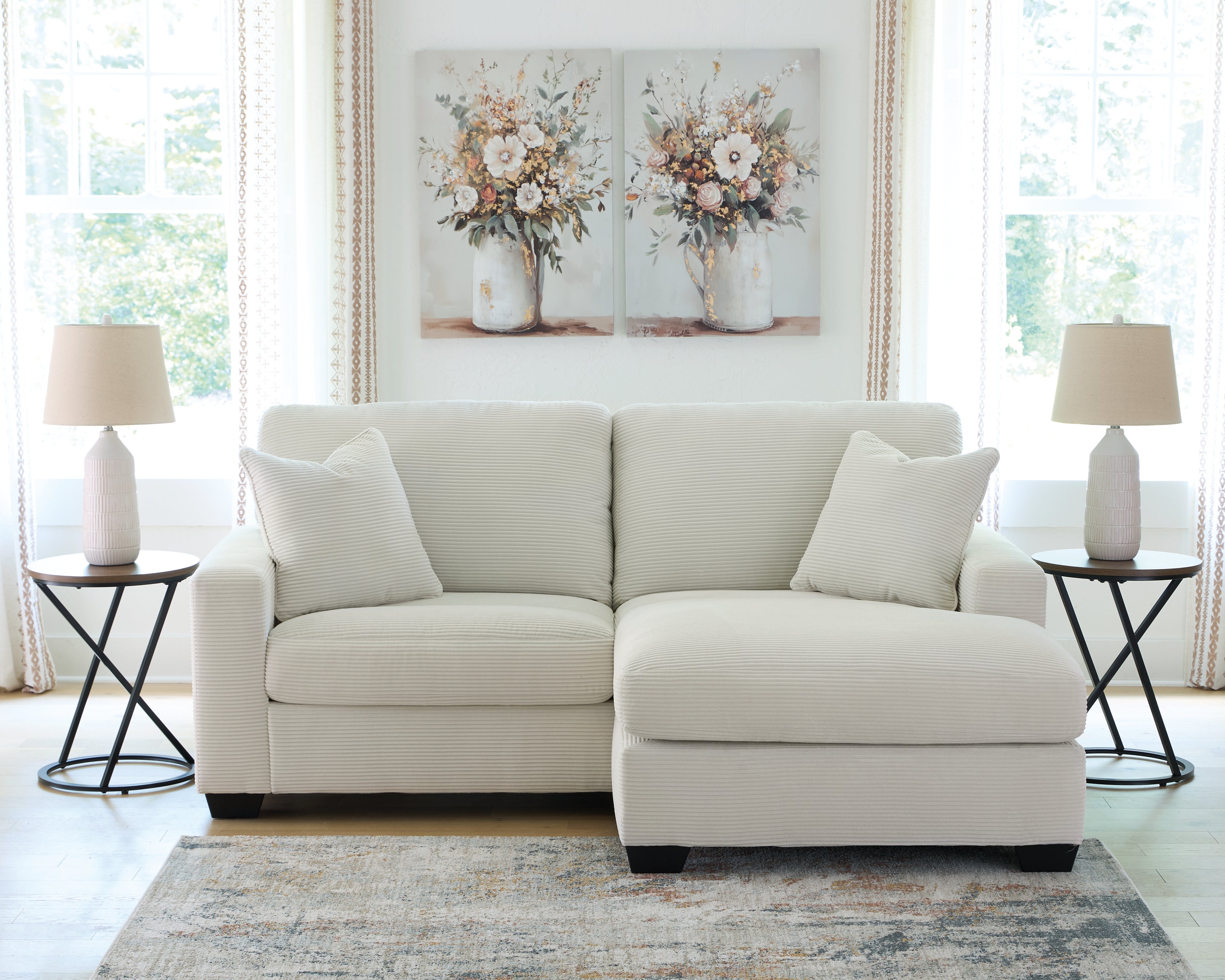 Greenbriar Ivory Sofa Chaise and Loveseat