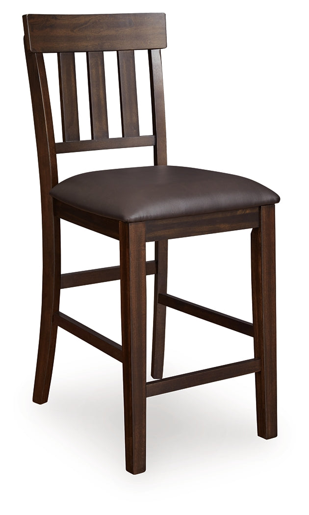 Haddigan Dark Brown Counter Height Dining Table, 4 Barstools and Bench