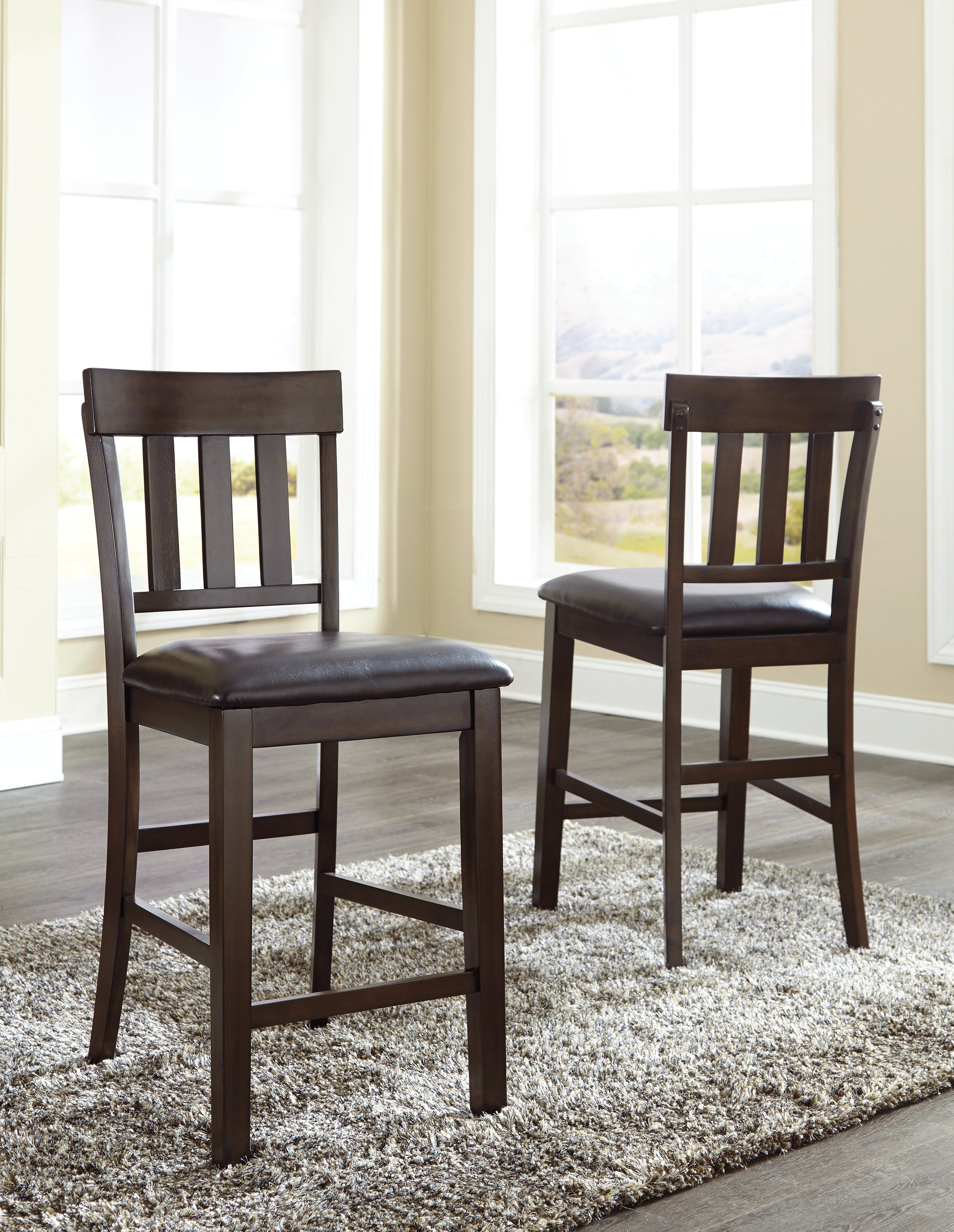 Haddigan Dark Brown Counter Height Dining Table, 4 Barstools and Bench