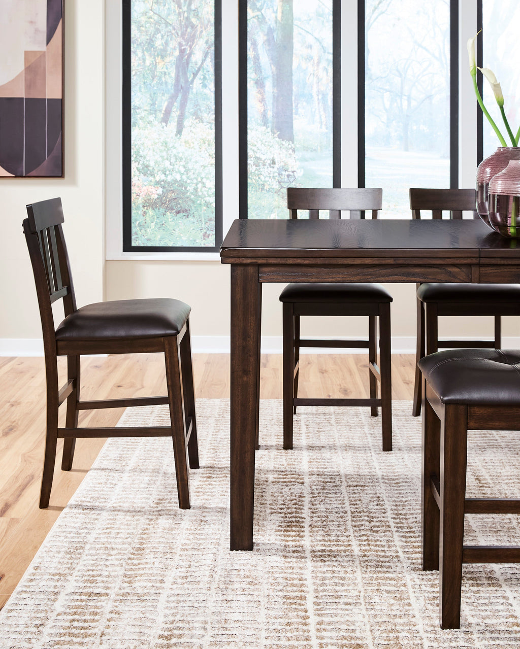 Haddigan Dark Brown Counter Height Dining Table and 8 Barstools
