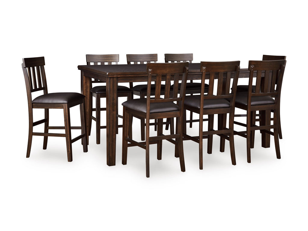 Haddigan Dark Brown Counter Height Dining Table and 8 Barstools