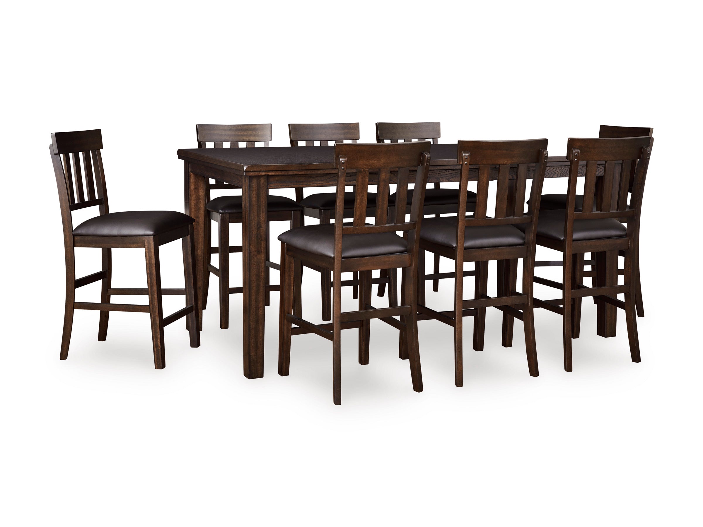 Haddigan Dark Brown Counter Height Dining Table and 8 Barstools