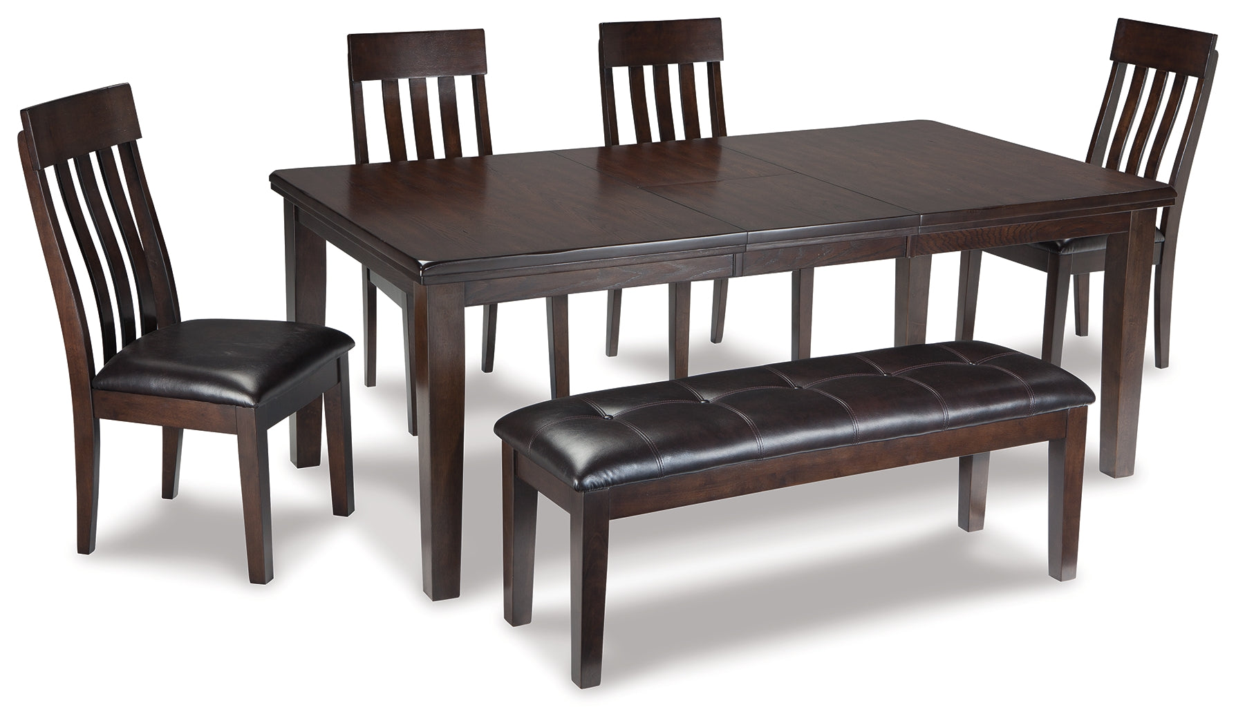 Haddigan Dark Brown Dining Table with 4 Chairs and Bench
