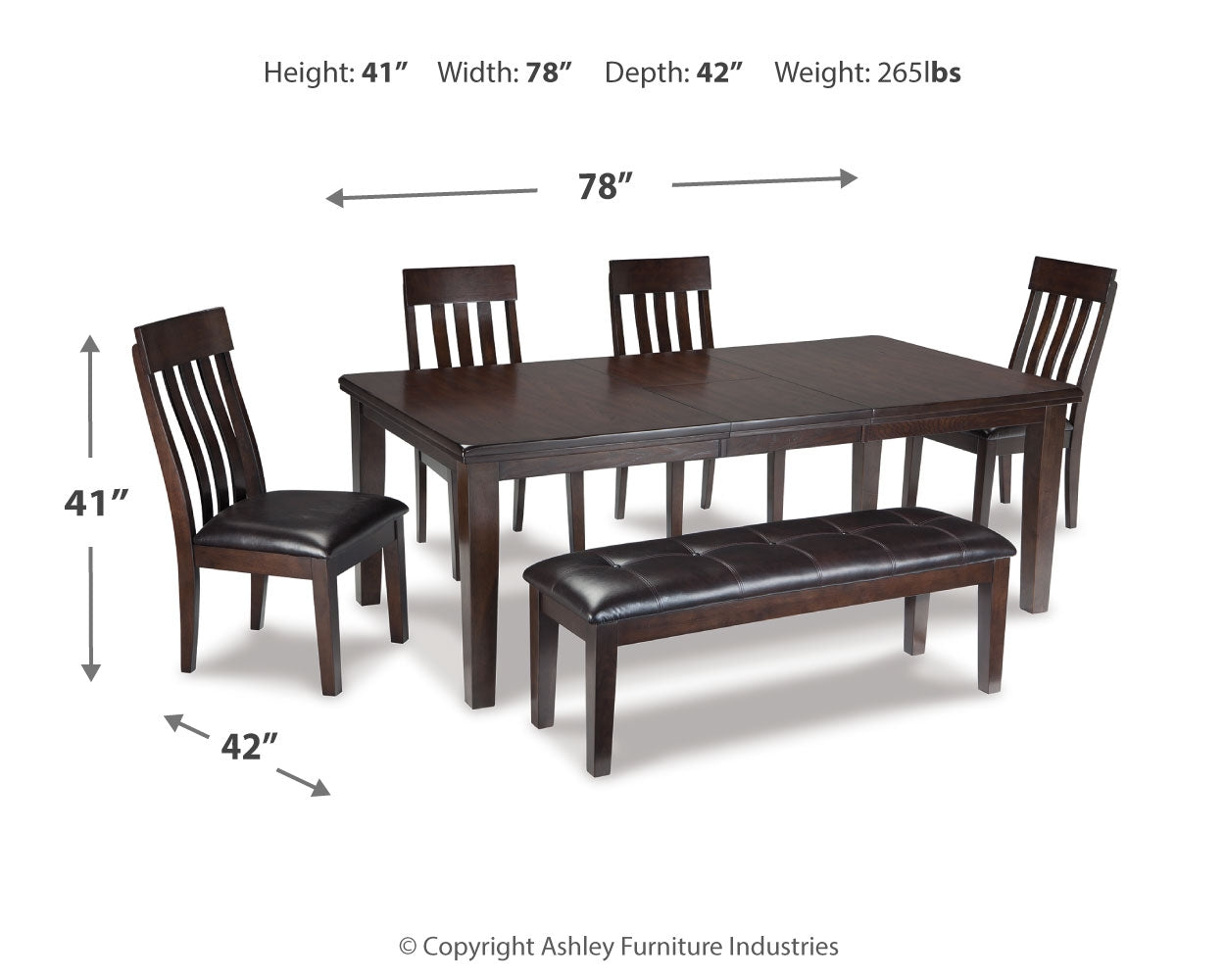 Haddigan Dark Brown Dining Table with 4 Chairs and Bench