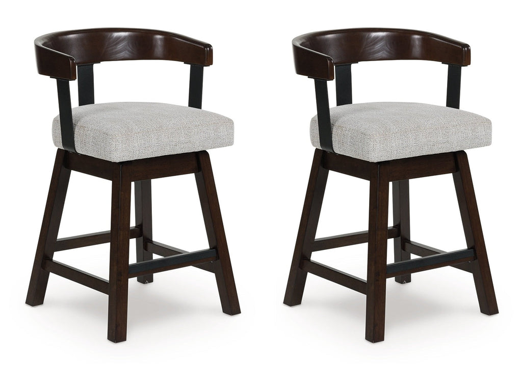 Haddigan Dark Brown Upholstered Swivel Barstool (Set of 2)