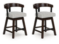 Haddigan Dark Brown Upholstered Swivel Barstool (Set of 2)