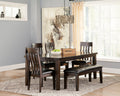 Haddigan Dark Brown Dining Table with 4 Chairs and Bench