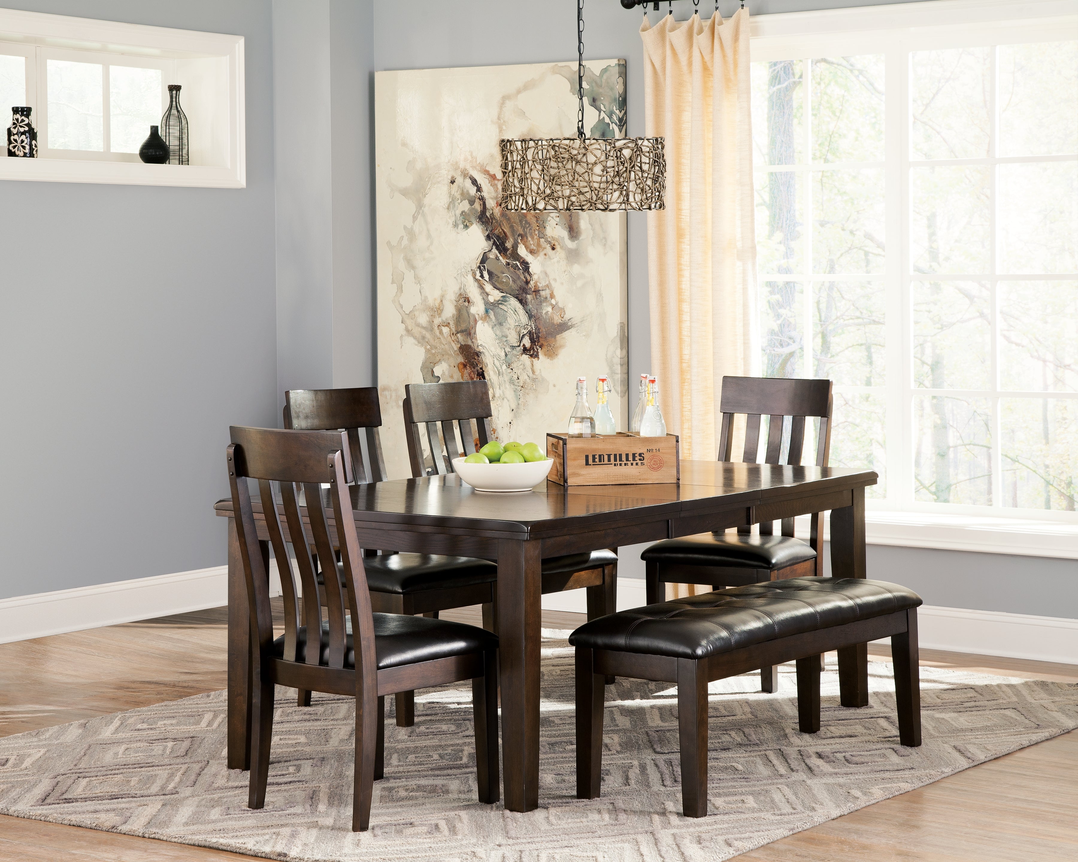 Haddigan Dark Brown Dining Table with 4 Chairs and Bench